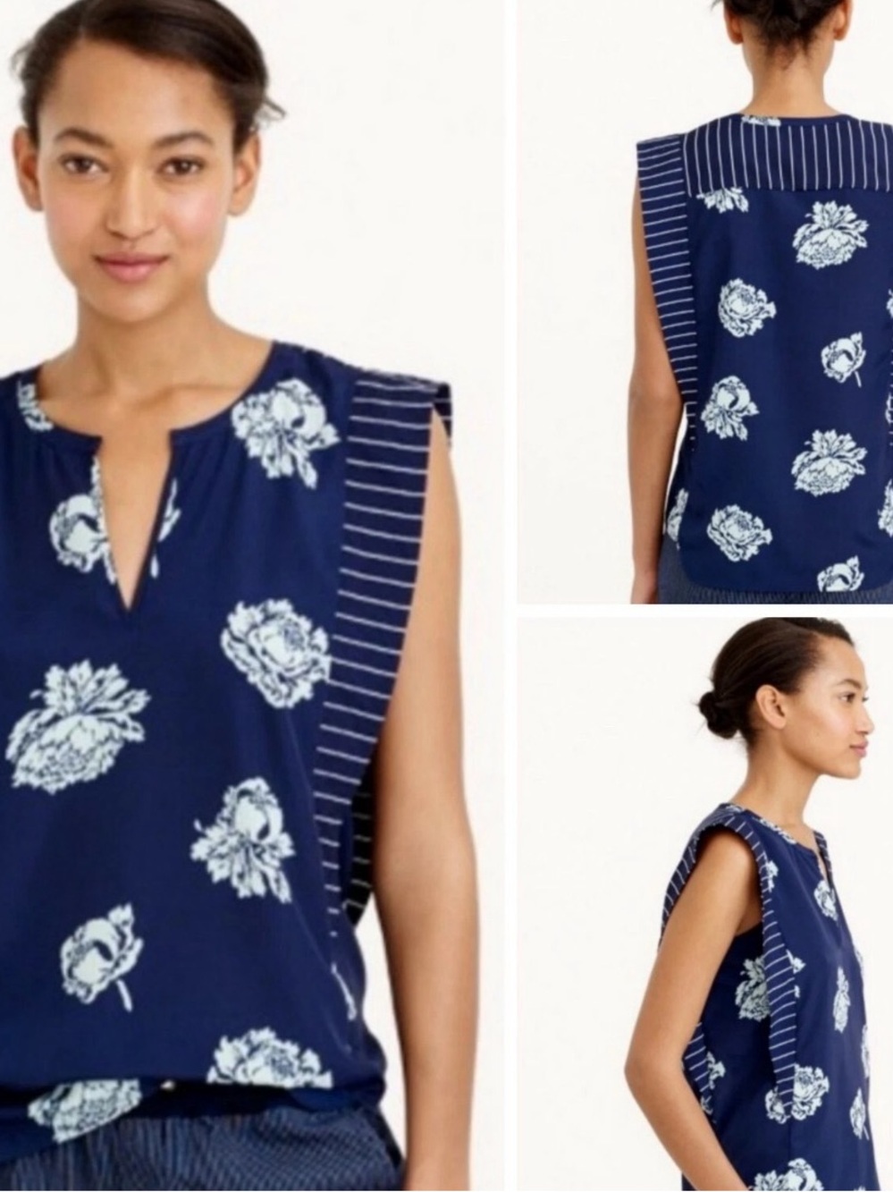 J. Crew Women’s Navy Floral Split-Neck Shell Top